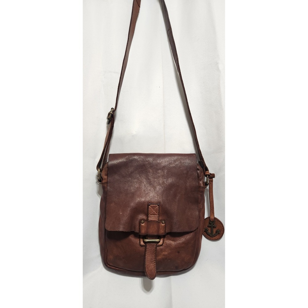 Harbour 2nd Brown Distressed Leather Crossbody Bag Anchor Logo Vintage Style